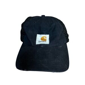 Carhartt Black Mesh Trucker Hat Distressed Logo Built to Serve